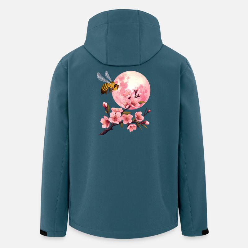 Lune et cerisier en fleurs - Veste softshell homme en polyester recyclé Stanley/Stella - bleu pétrole foncé