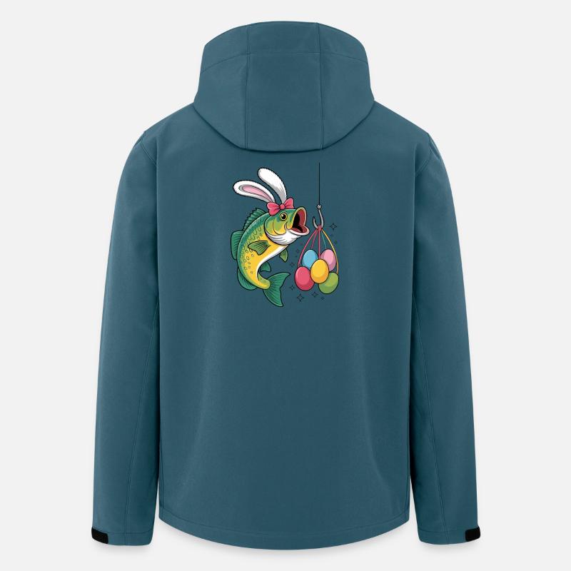 Lapin de Pâques Pêche Dessin animé - Veste softshell homme en polyester recyclé Stanley/Stella - bleu pétrole foncé