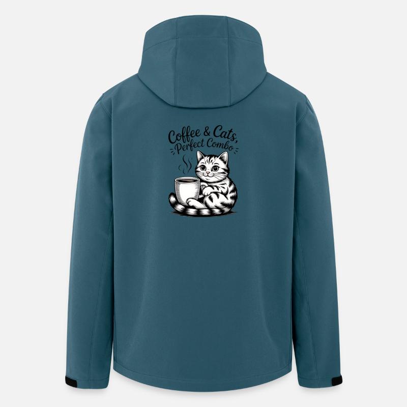Katze und Kaffee: Kuscheliges Tassengemälde - Recycelte Männer Softshell-Jacke von Stanley/Stella - Dunkles Petrol