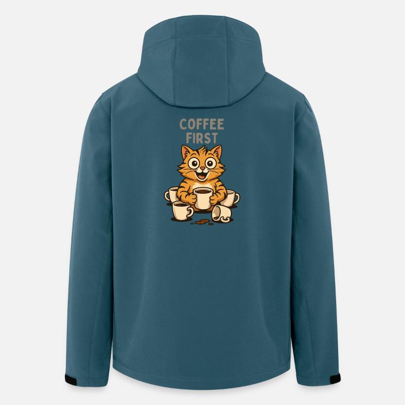 Kaffee First Katzen Kater Spaß Espresso  - Recycelte Männer Softshell-Jacke von Stanley/Stella - Dunkles Petrol