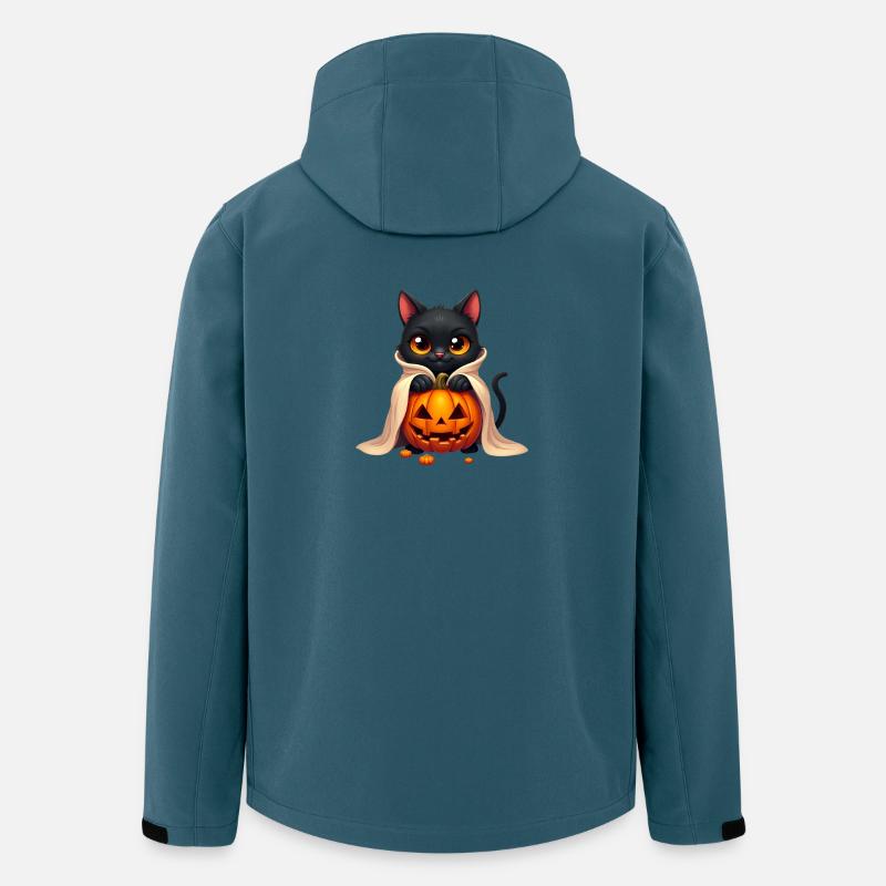 Chat d’Halloween avec citrouille d’Halloween - Veste softshell homme en polyester recyclé Stanley/Stella - bleu pétrole foncé