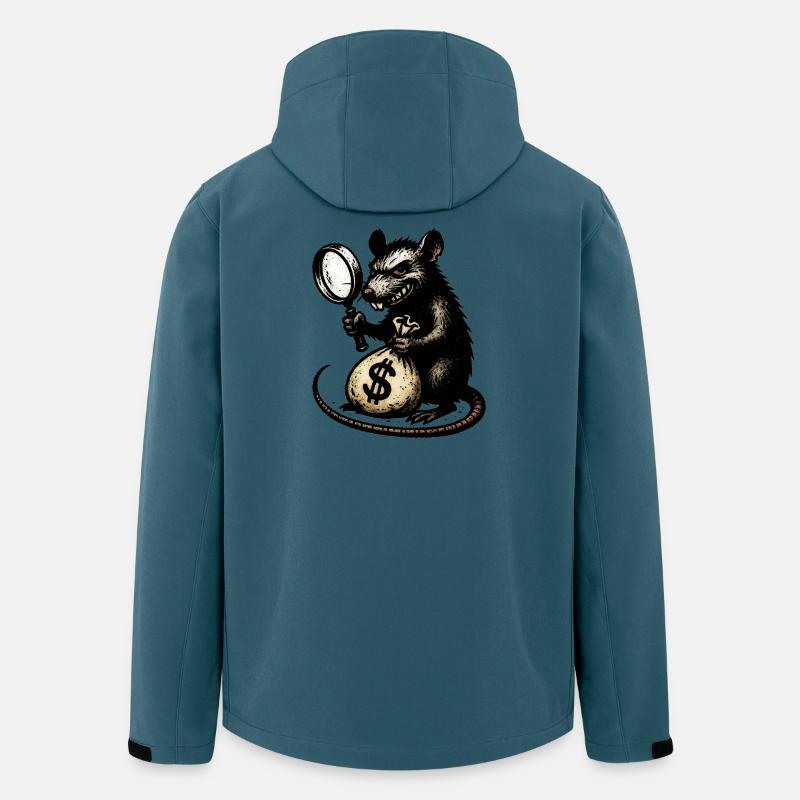 Rat avec loupe et sac d’argent - Veste softshell homme en polyester recyclé Stanley/Stella - bleu pétrole foncé