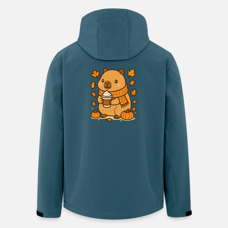 Capybara med græskar latte – hyggelige efterårsvibes - Stanley/Stella herre softshelljakke i genanvendt polyester Discoverer - mørk petrol