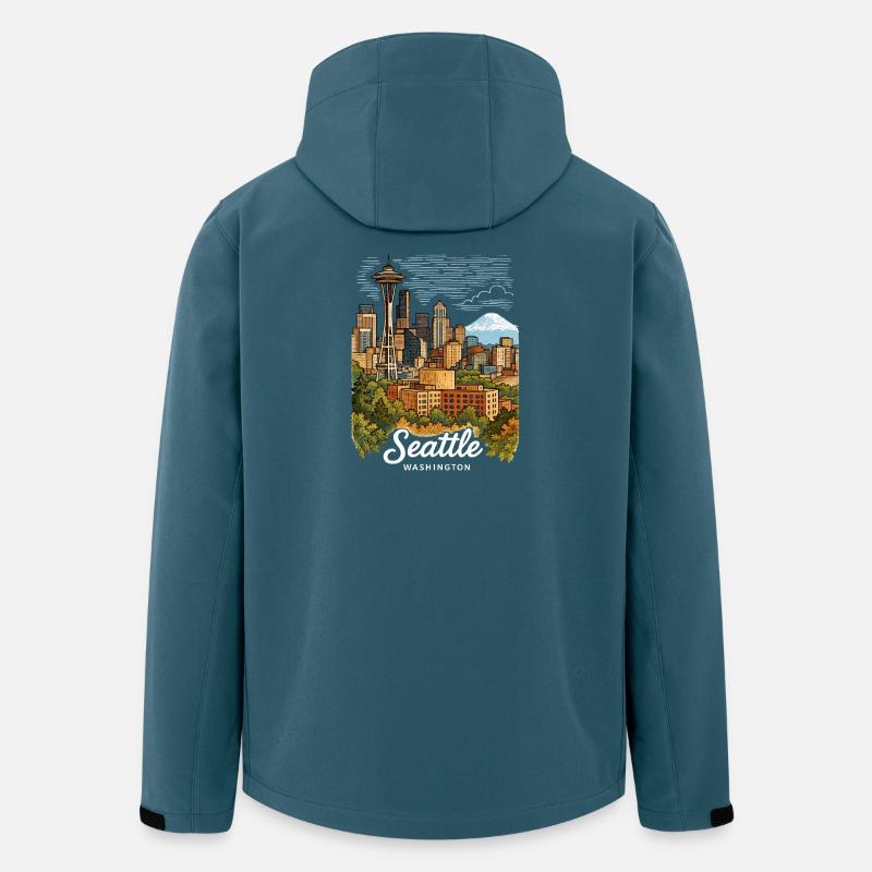 Seattle, État de Washington - Veste softshell homme en polyester recyclé Stanley/Stella - bleu pétrole foncé