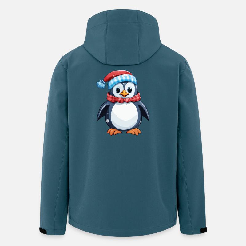 Pingouin avec chapeau d’hiver et écharpe - Veste softshell homme en polyester recyclé Stanley/Stella - bleu pétrole foncé