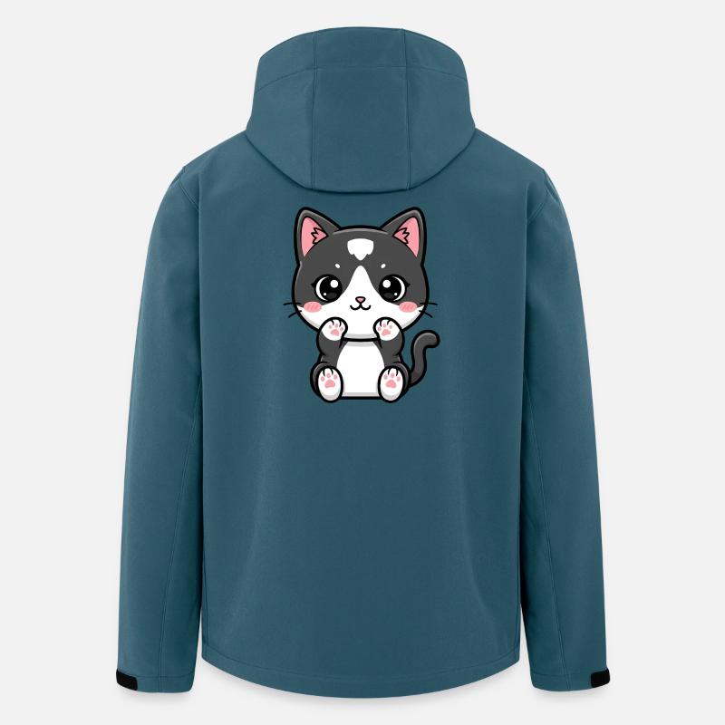 Kawaii-Katze mit errötenden Pfoten - Recycelte Männer Softshell-Jacke von Stanley/Stella - Dunkles Petrol