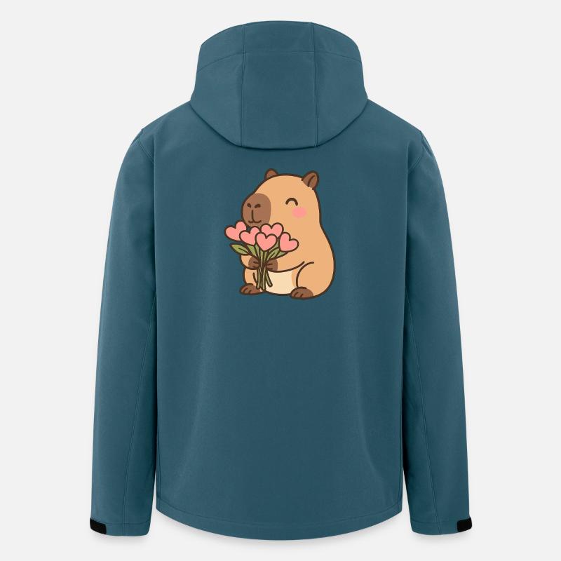 Capybara mit Herzblumen – Süßes Valentinsmotiv - Recycelte Männer Softshell-Jacke von Stanley/Stella - Dunkles Petrol