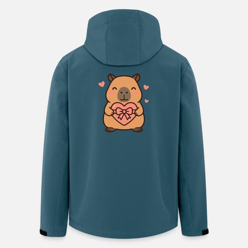 Capybara mit Herzgeschenk – Süßes Valentinsmotiv - Recycelte Männer Softshell-Jacke von Stanley/Stella - Dunkles Petrol