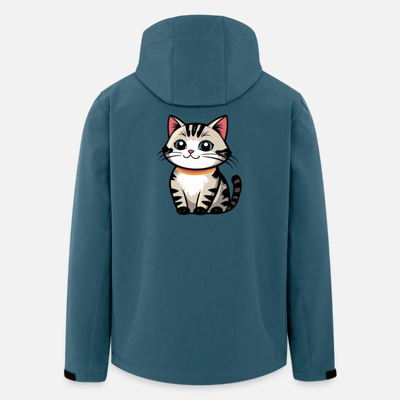 Logo du chat kawaï avec collier - Veste softshell homme en polyester recyclé Stanley/Stella - bleu pétrole foncé