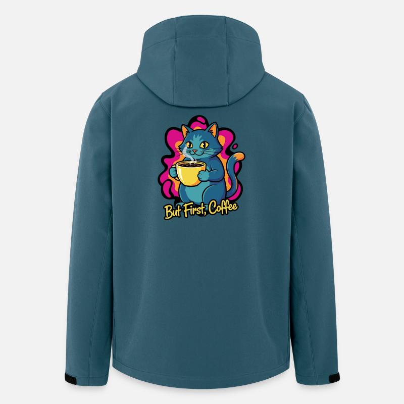Kaffee Katze – But First Coffee - Recycelte Männer Softshell-Jacke von Stanley/Stella - Dunkles Petrol