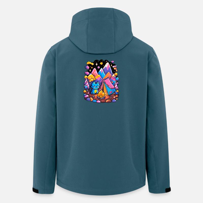 Leuchtende Berge Katze Campingzauber - Recycelte Männer Softshell-Jacke von Stanley/Stella - Dunkles Petrol