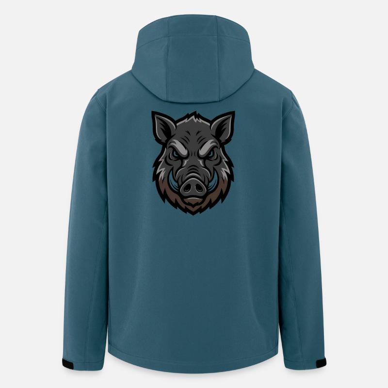 mascotte tête de sanglier, agressive - Veste softshell homme en polyester recyclé Stanley/Stella - bleu pétrole foncé