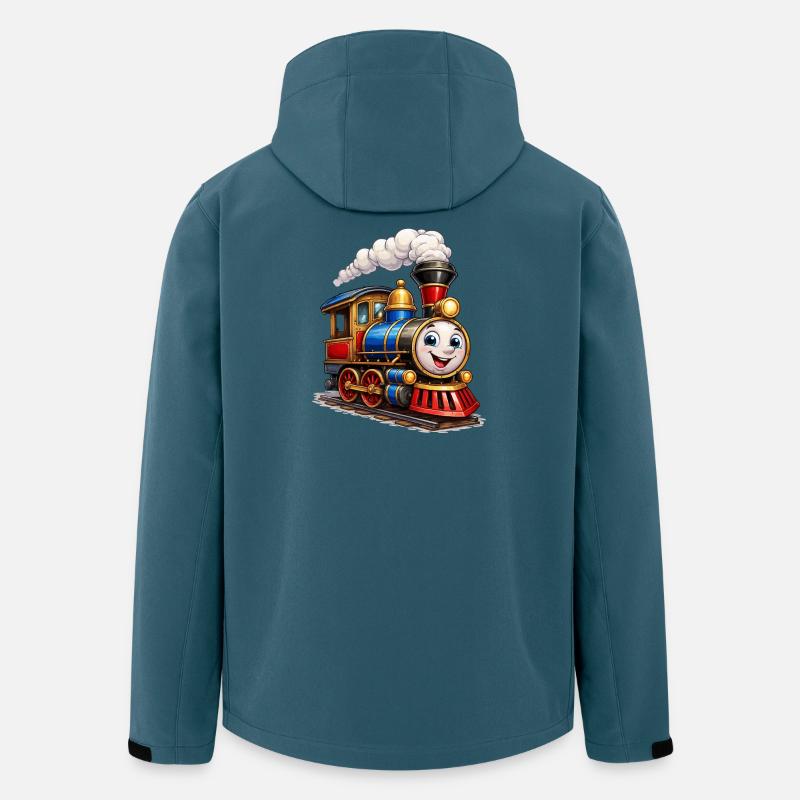 Fröhliche Cartoon-Dampflok mit Gesicht - Recycelte Männer Softshell-Jacke von Stanley/Stella - Dunkles Petrol