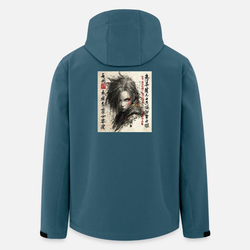 Dunkles Shinobi Porträt im Tuschestil - Recycelte Männer Softshell-Jacke von Stanley/Stella - Dunkles Petrol