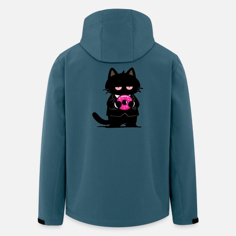 Chat noir avec un donut rose - Veste softshell homme en polyester recyclé Stanley/Stella - bleu pétrole foncé