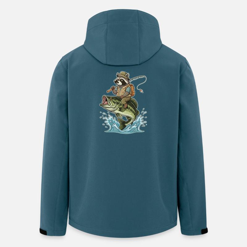 Lustiger Waschbär reitet auf einem Bassfisch - Recycelte Männer Softshell-Jacke von Stanley/Stella - Dunkles Petrol