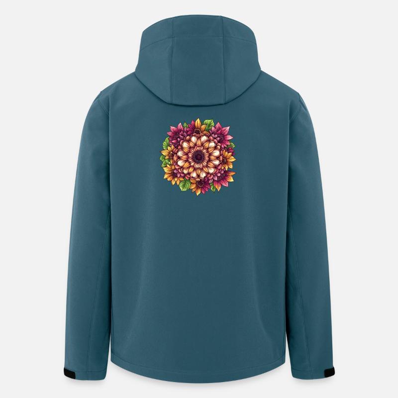 Orangene Sonnenblumen Mandala - Recycelte Männer Softshell-Jacke von Stanley/Stella - Dunkles Petrol