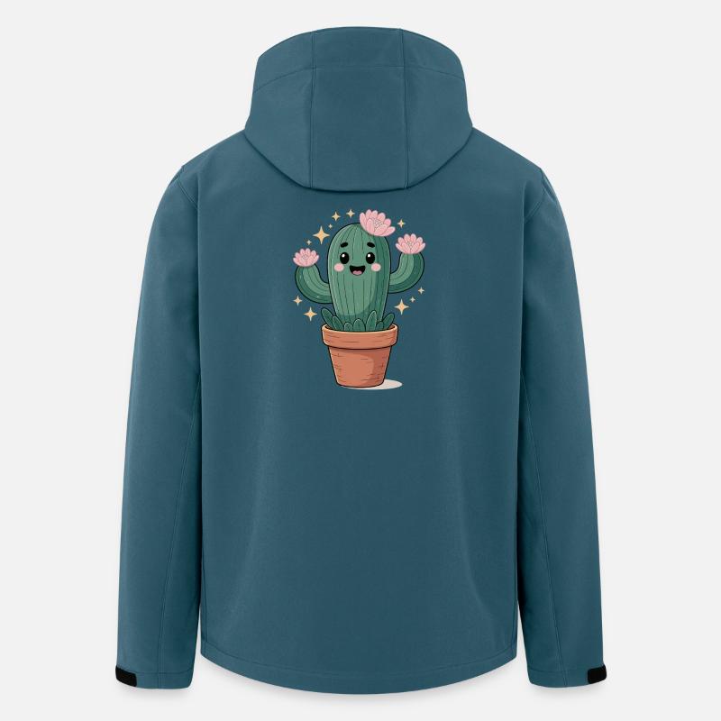 Sjov kaktus i potte med blomster - Stanley/Stella herre softshelljakke i genanvendt polyester - mørk petrol
