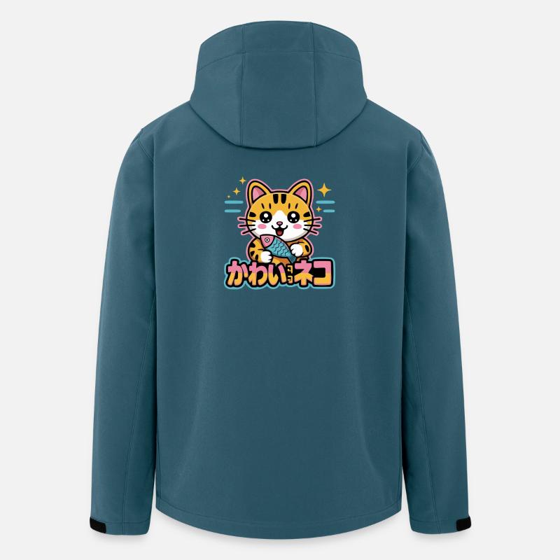 Kawaii-Katze mit Fischen und Sternen - Recycelte Männer Softshell-Jacke von Stanley/Stella - Dunkles Petrol