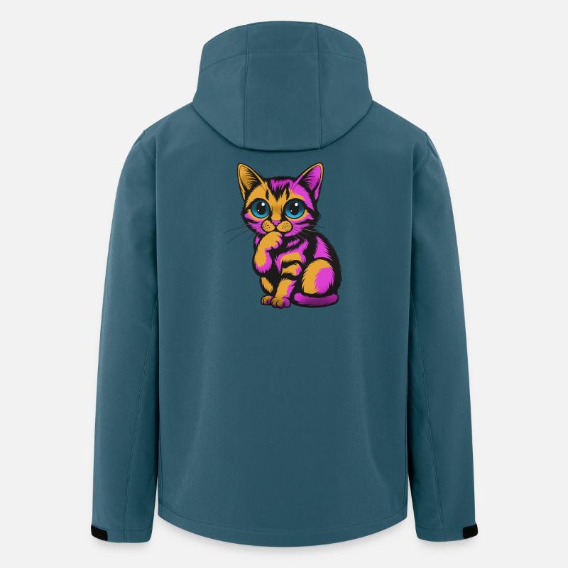 Bunter nachdenklicher Kater Neonfarben - Recycelte Männer Softshell-Jacke von Stanley/Stella - Dunkles Petrol