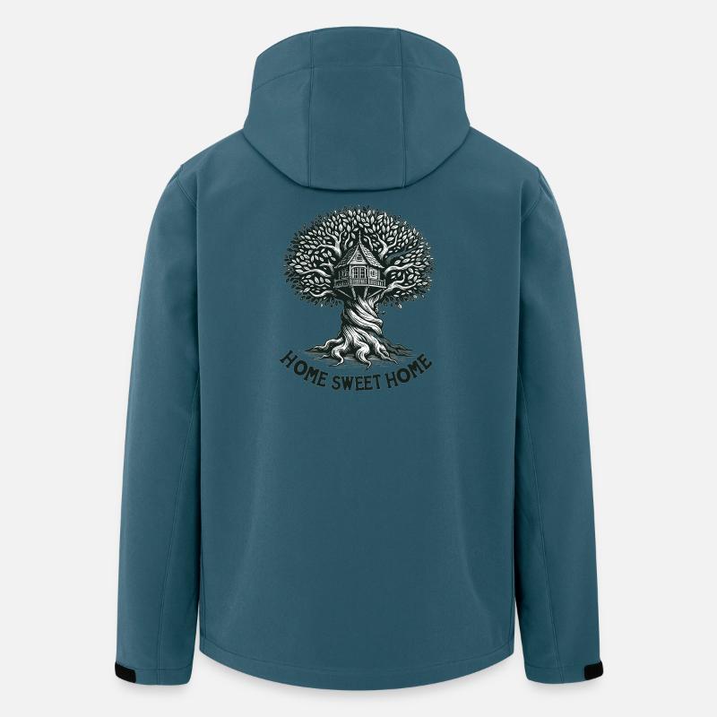 Baumhaus Holzschnitt Waldbild - Recycelte Männer Softshell-Jacke von Stanley/Stella - Dunkles Petrol