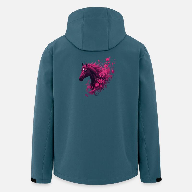 Cheval magenta avec tourbillon de fleurs - Veste softshell homme en polyester recyclé Stanley/Stella - bleu pétrole foncé