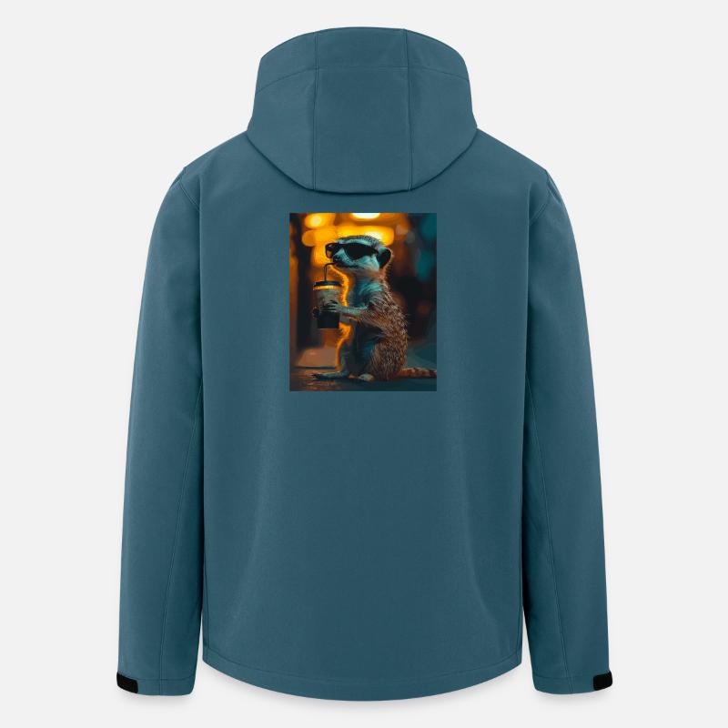 Meerkat mit Kaffee im Neonlicht - Recycelte Männer Softshell-Jacke von Stanley/Stella - Dunkles Petrol
