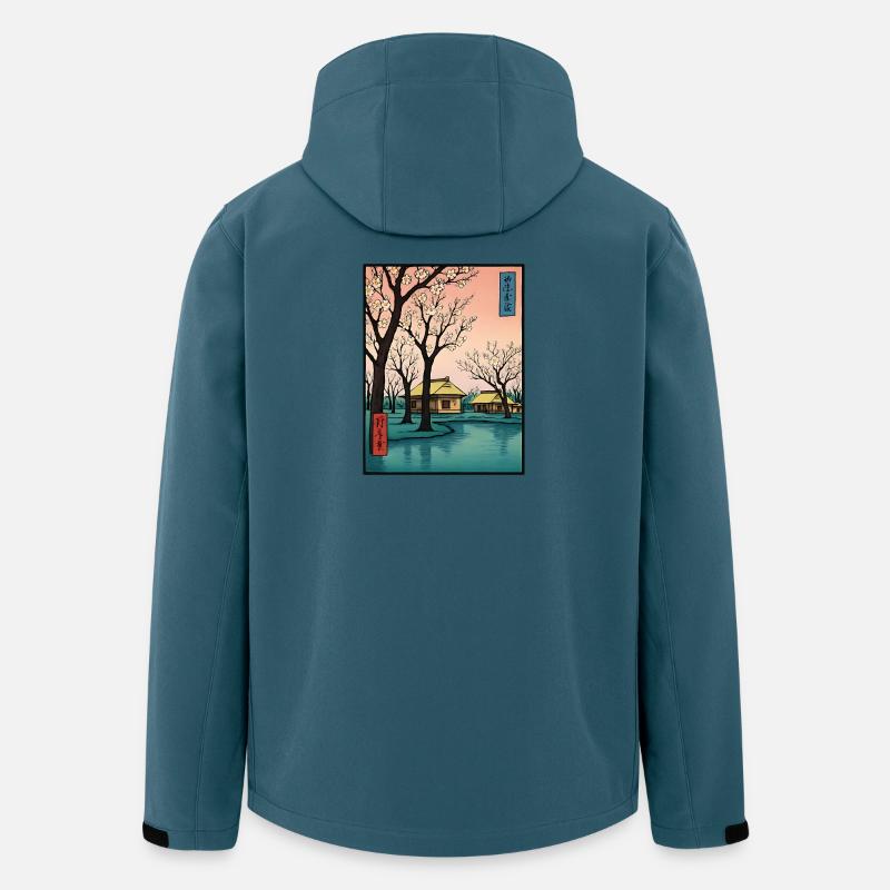 Traditioneller Japanischer Kirschblüten - Recycelte Männer Softshell-Jacke von Stanley/Stella - Dunkles Petrol