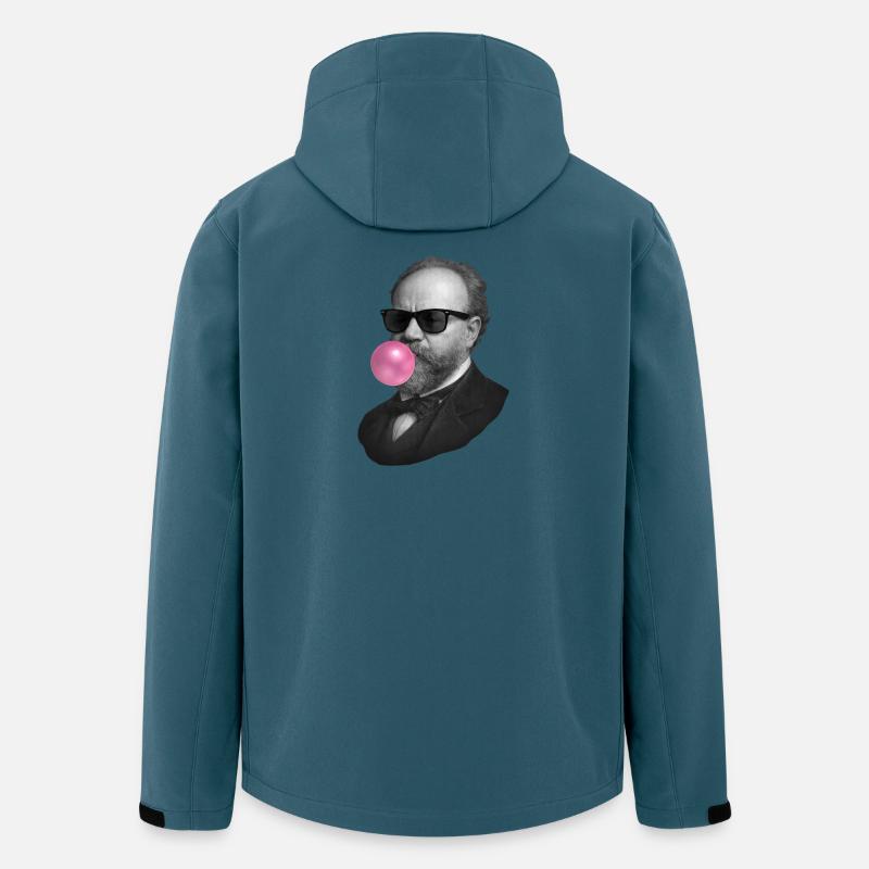 Sort og hvid dandy med lyserød boble - Stanley/Stella herre softshelljakke i genanvendt polyester Discoverer - mørk petrol