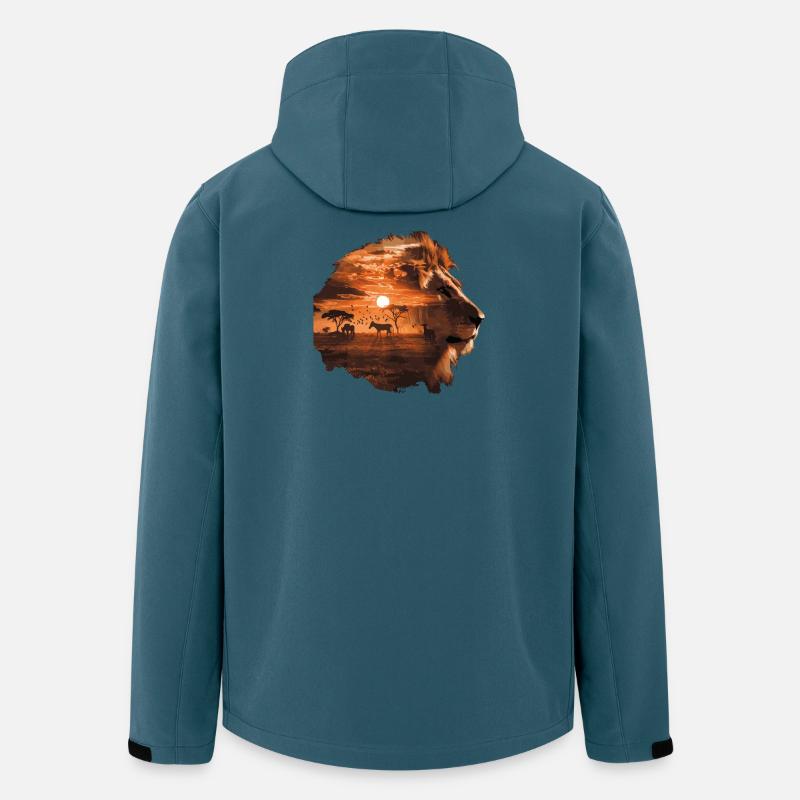 Lion Savannah Sunset Double Exposure Design - Veste softshell homme en polyester recyclé Stanley/Stella - bleu pétrole foncé