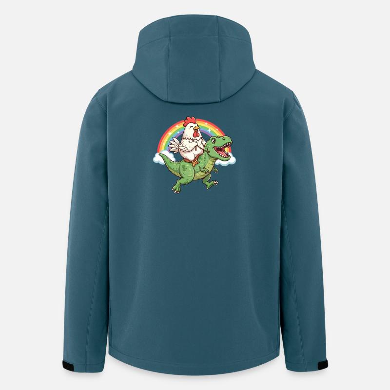 Huhn Reitender T-Rex Dinosaurier Regenbogen - Recycelte Männer Softshell-Jacke von Stanley/Stella - Dunkles Petrol