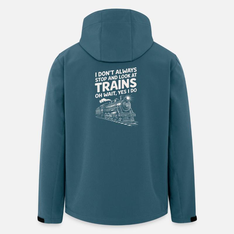 Jeg stopper ikke for å se på tog. - Softshelljakke herre i resirkulert polyester Stanley/Stella - mørk petroleum