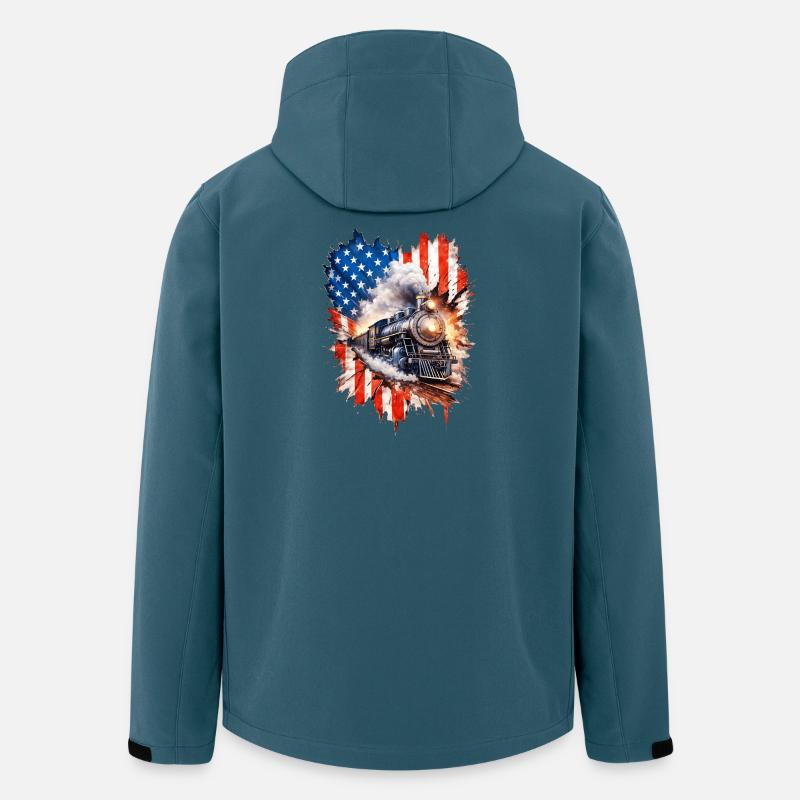 Steam Train Patriotism with US Flag - Men’s Recycled Softshell Jacket by Stanley/Stella - stargazer