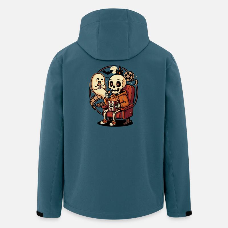 Skelet Popcorn Cinema Gyserhumor - Stanley/Stella herre softshelljakke i genanvendt polyester - mørk petrol