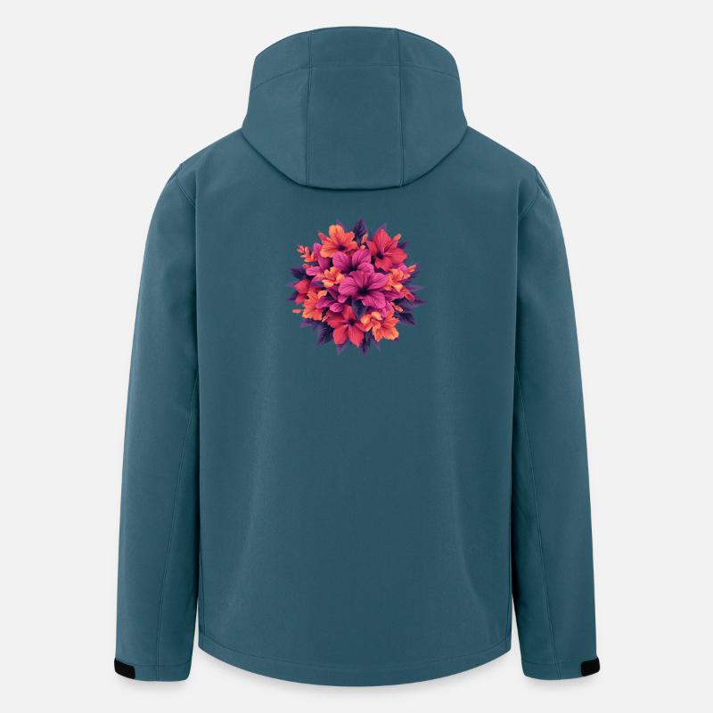 Bouquet de fleurs de feu d’hibiscus - Veste softshell homme en polyester recyclé Stanley/Stella - bleu pétrole foncé