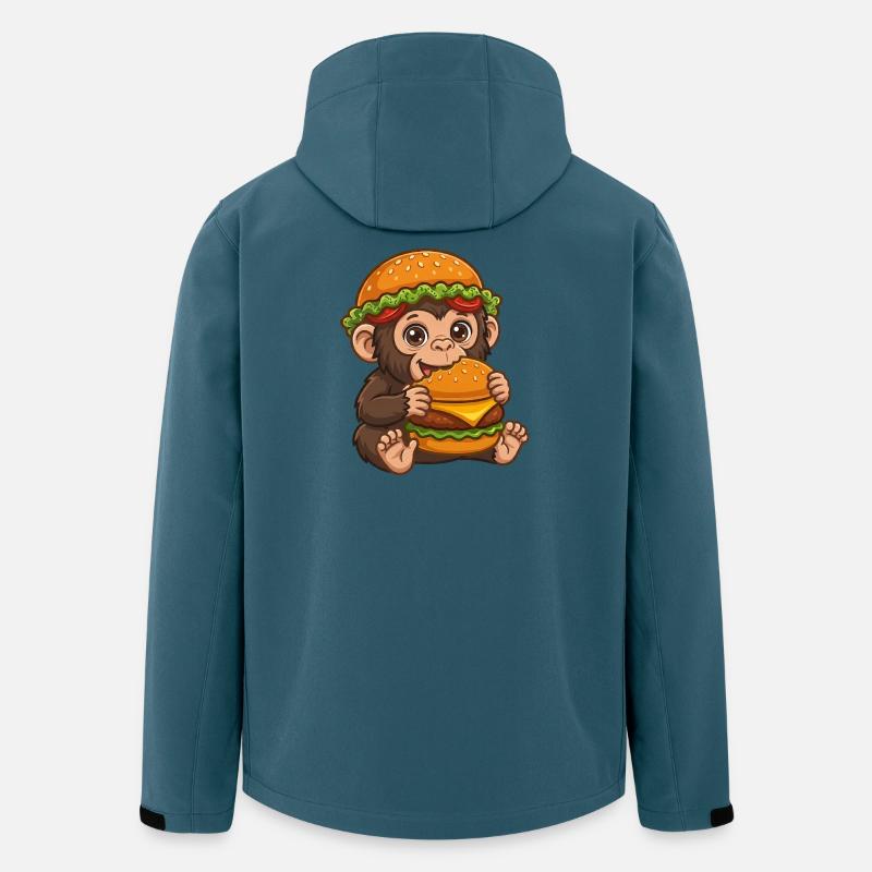 Süßer Affe mit Burger Cartoon Motiv - Recycelte Männer Softshell-Jacke von Stanley/Stella - Dunkles Petrol