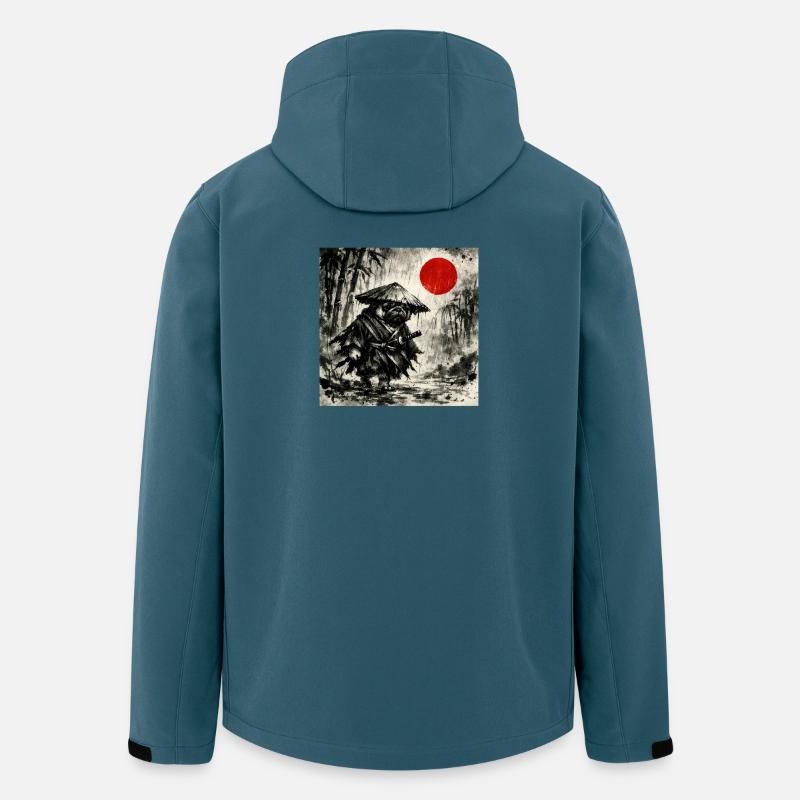 Samurai Pug Dog Japanisches Tusche-Waschbild - Recycelte Männer Softshell-Jacke von Stanley/Stella - Dunkles Petrol