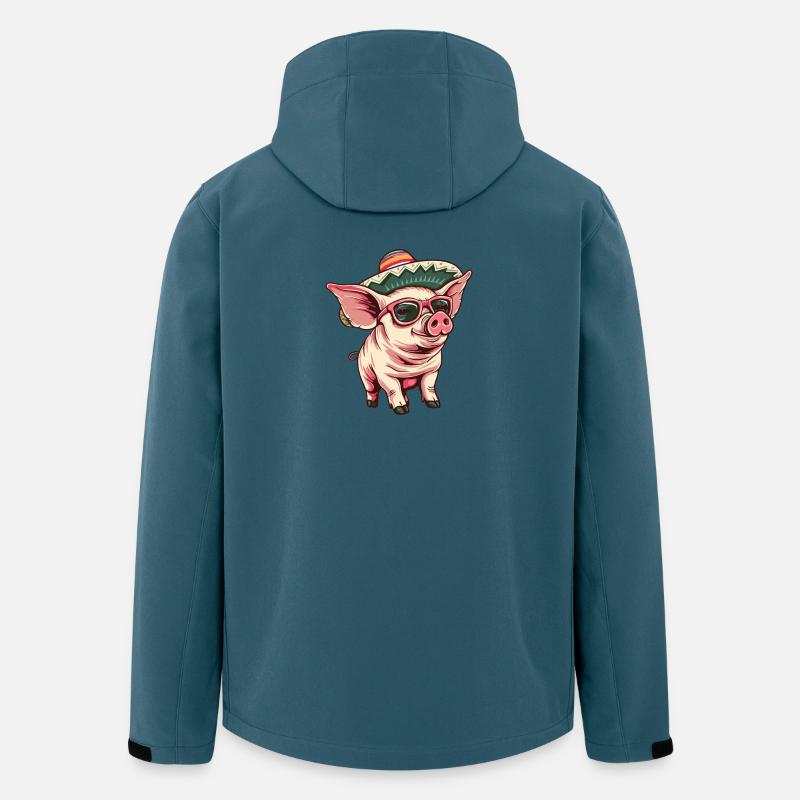 Sombrero comique drôle de cochon - Veste softshell homme en polyester recyclé Stanley/Stella - bleu pétrole foncé