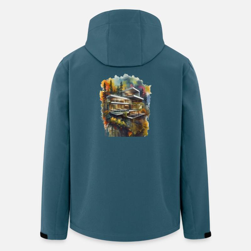 Aquarell Luxusvilla im Wald - Recycelte Männer Softshell-Jacke von Stanley/Stella - Dunkles Petrol