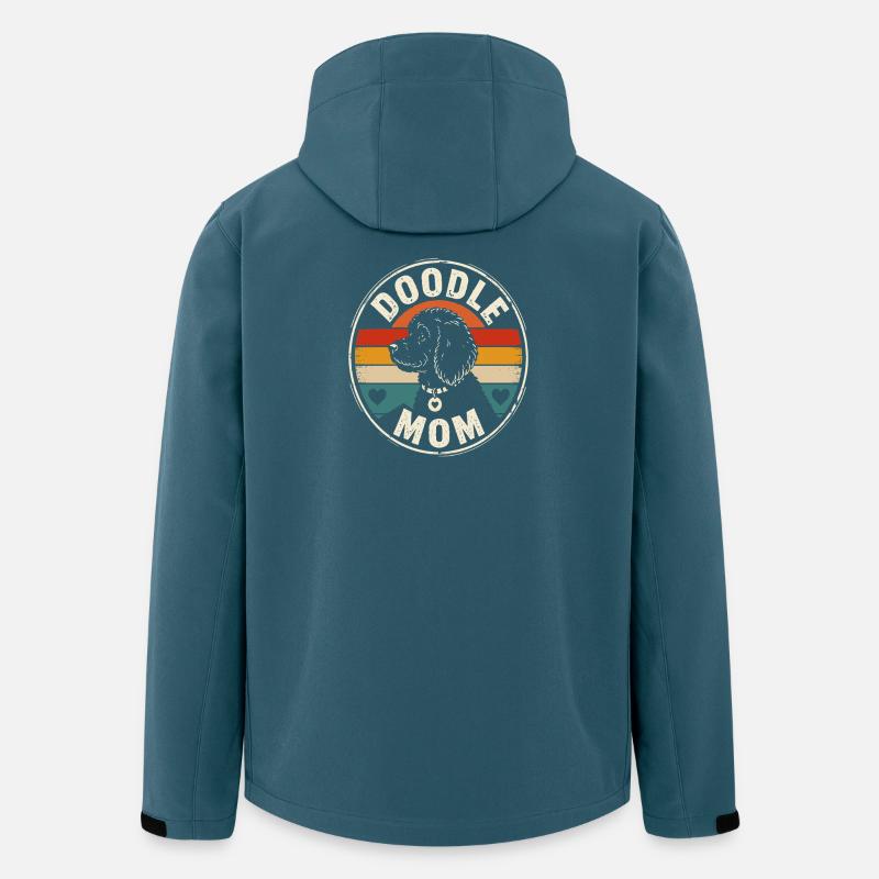 Badge rétro de chien Doodle Mom - Veste softshell homme en polyester recyclé Stanley/Stella - bleu pétrole foncé