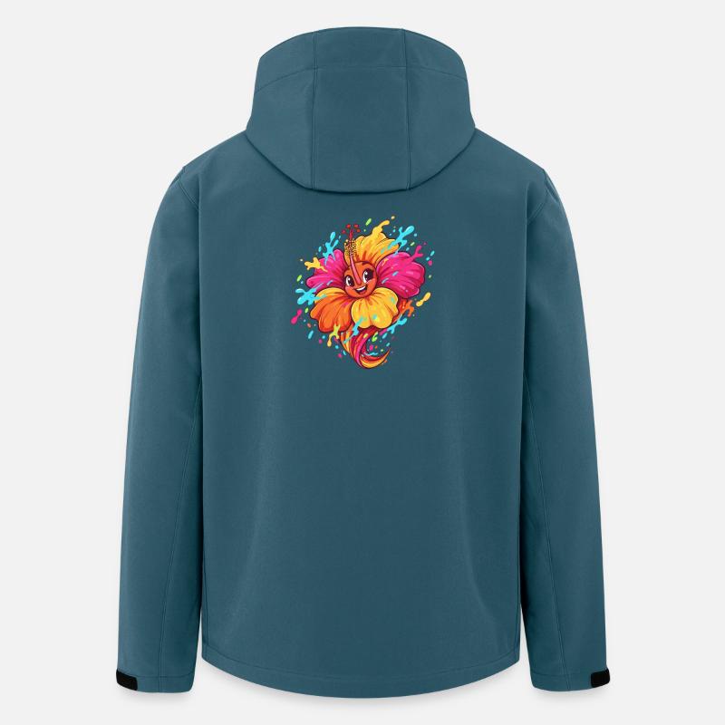 Kunterbunter Hibiskus-Karikatur - Recycelte Männer Softshell-Jacke von Stanley/Stella - Dunkles Petrol