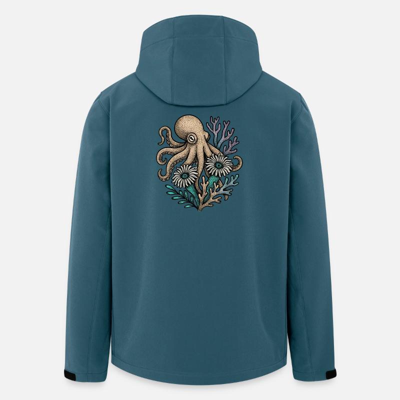 Pieuvre sous-marine avec des fleurs - Veste softshell homme en polyester recyclé Stanley/Stella - bleu pétrole foncé