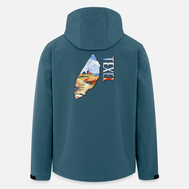 Carte aquarelle de Texel - Veste softshell homme en polyester recyclé Stanley/Stella - bleu pétrole foncé