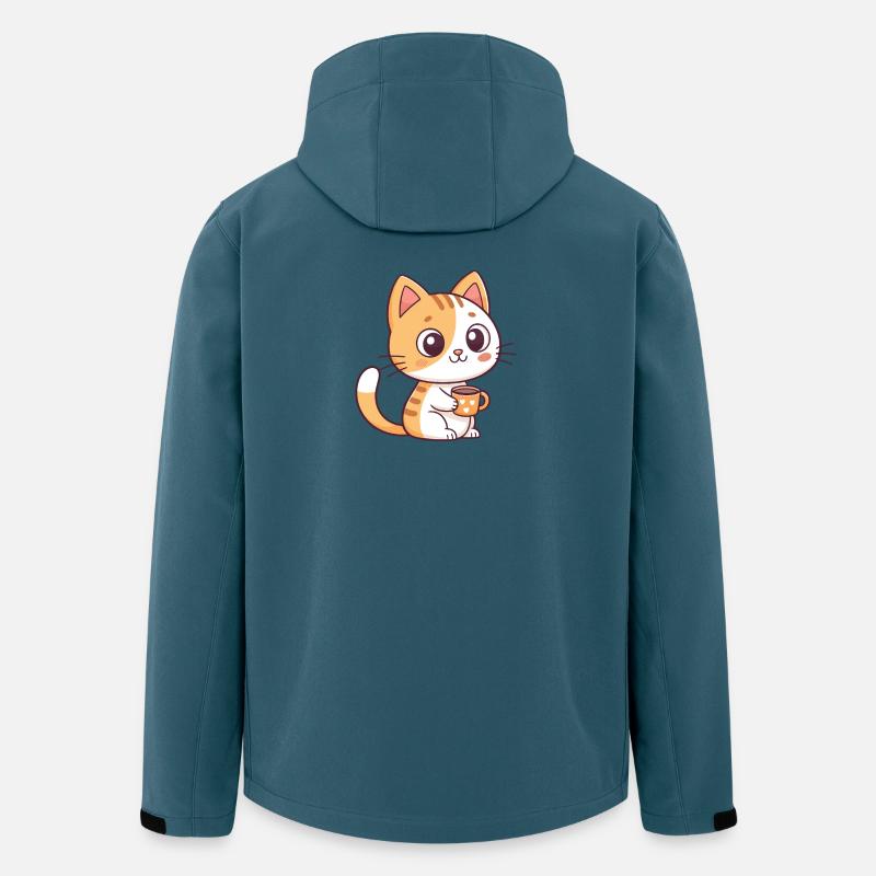 Süße Katze mit Teeherztasse - Recycelte Männer Softshell-Jacke von Stanley/Stella - Dunkles Petrol