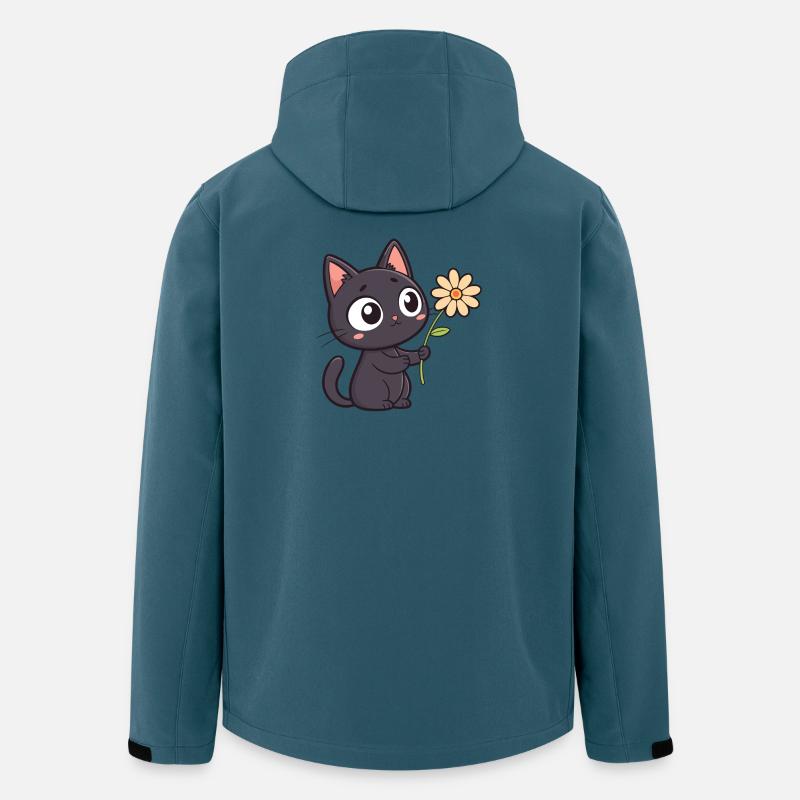 Kawaii Schwarze Katze und Gänseblümchen - Recycelte Männer Softshell-Jacke von Stanley/Stella - Dunkles Petrol