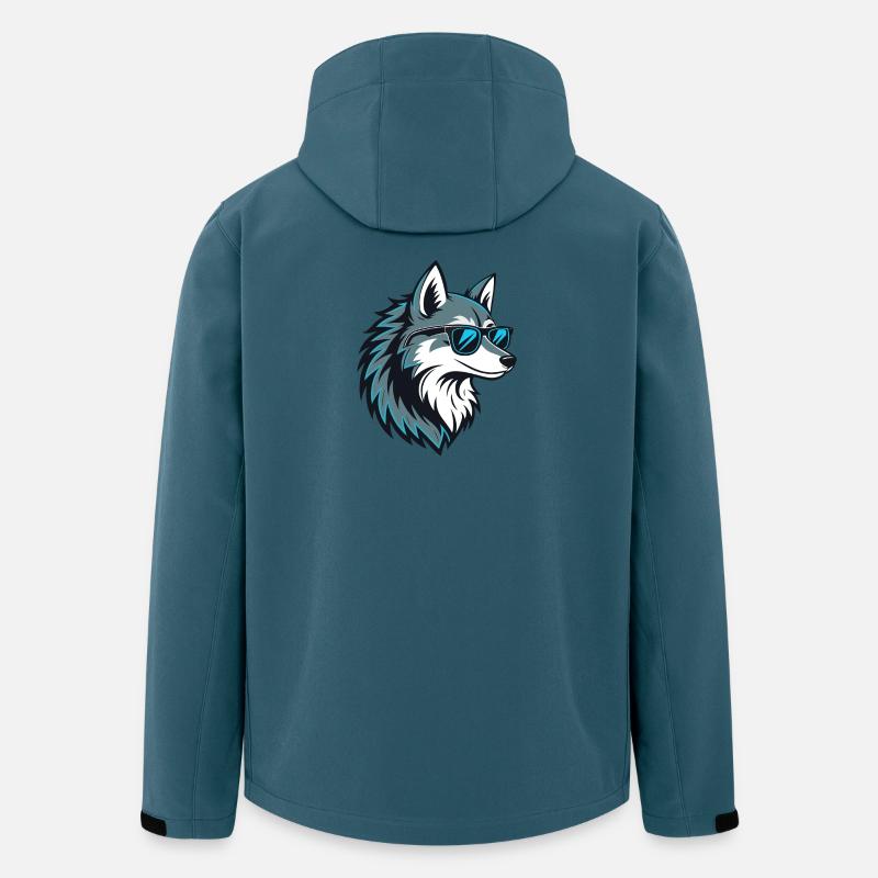 Stylischer Wolf mit blauer Brille - Recycelte Männer Softshell-Jacke von Stanley/Stella - Dunkles Petrol