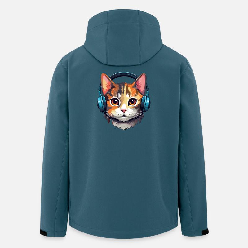 Chat avec écouteurs, Chat, Amoureux des chats, Chats - Veste softshell homme en polyester recyclé Stanley/Stella - bleu pétrole foncé