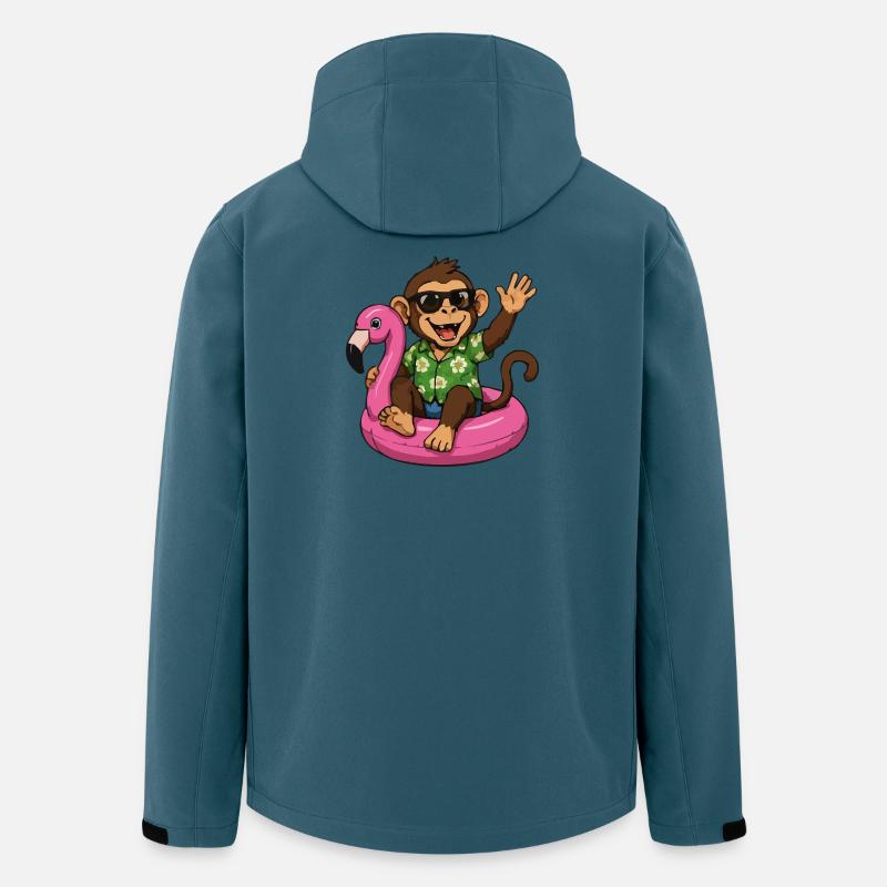 Tropischer Affe auf Flamingo-Poolfloat - Recycelte Männer Softshell-Jacke von Stanley/Stella - Dunkles Petrol