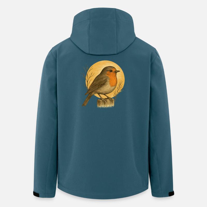 Rouges-gorges - Oiseaux de jardin - Veste softshell homme en polyester recyclé Stanley/Stella - bleu pétrole foncé