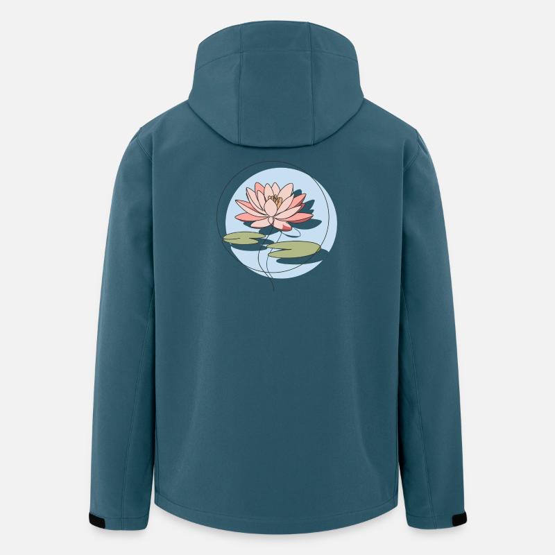 Illustration d’art au trait de nénuphar - Veste softshell homme en polyester recyclé Stanley/Stella - bleu pétrole foncé